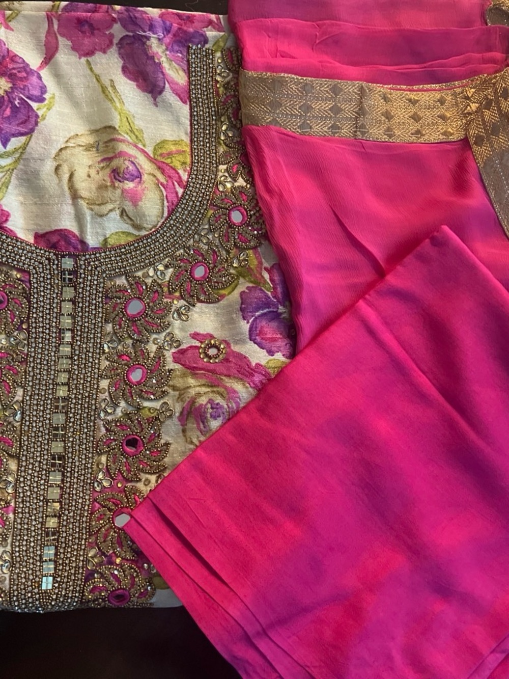 Women's Embroidered Floral unstitched loose fabric for suit one size